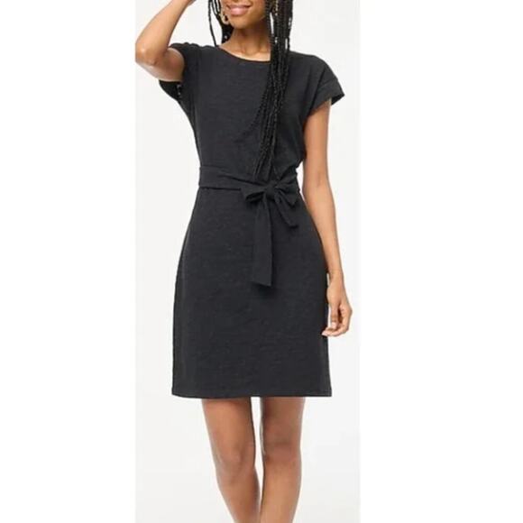 J.Crew Factory Short Sleeve Tie Waist T-Shirt Dress Slub Cotton Black Small NEW - Picture 1 of 7